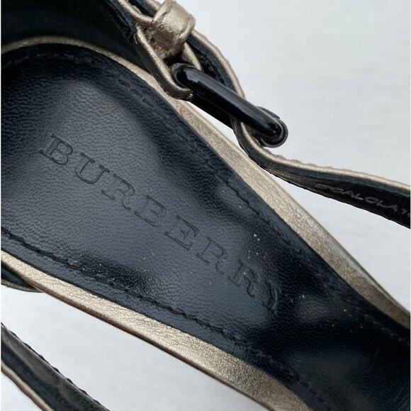 Burberry Abbot Gold Metallic Leather Peep Toe Crisscross Strap Wedge Sandal 39 - Picture 11 of 15